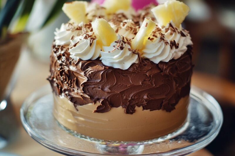 Chocolate Piña Colada Cake with Kahlua Cream Frosting