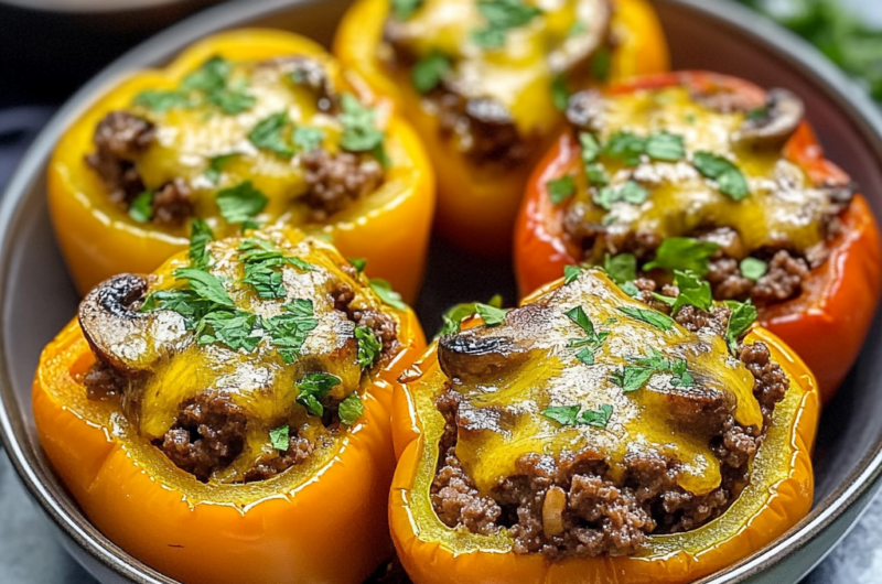 Keto Beef and Mushroom Stuffed Bell Peppers