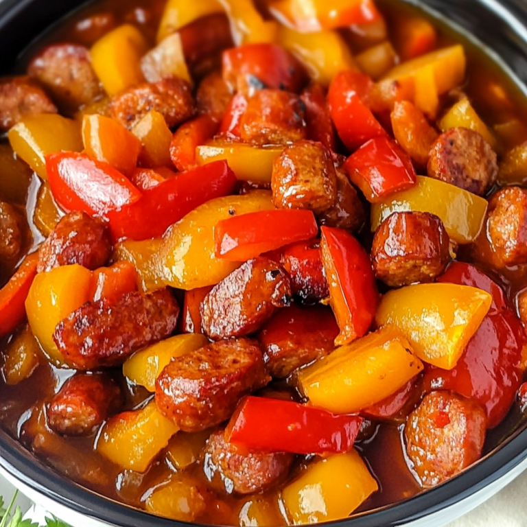 Crock pot sweet and sour sausage and peppers with pineapple chunks