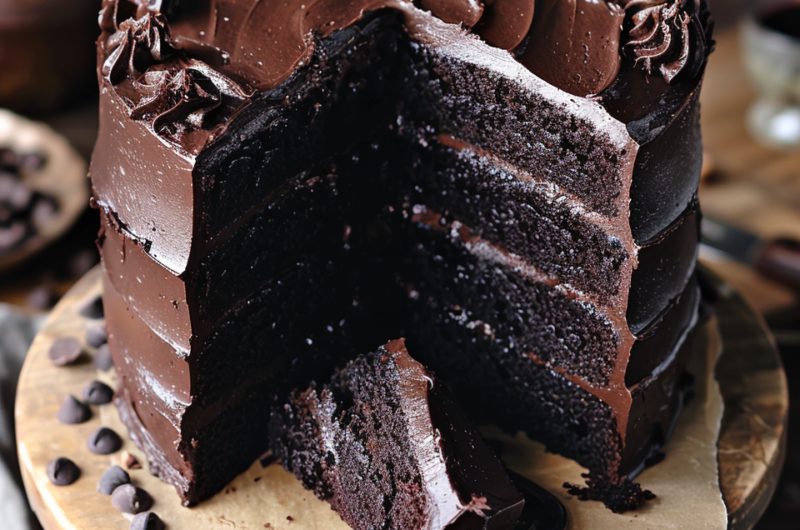 Double Chocolate Cake with Black Velvet Icing